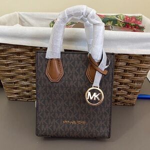Michael Kors Dark Brown Mercer Crossbody Monogram Mini Bag